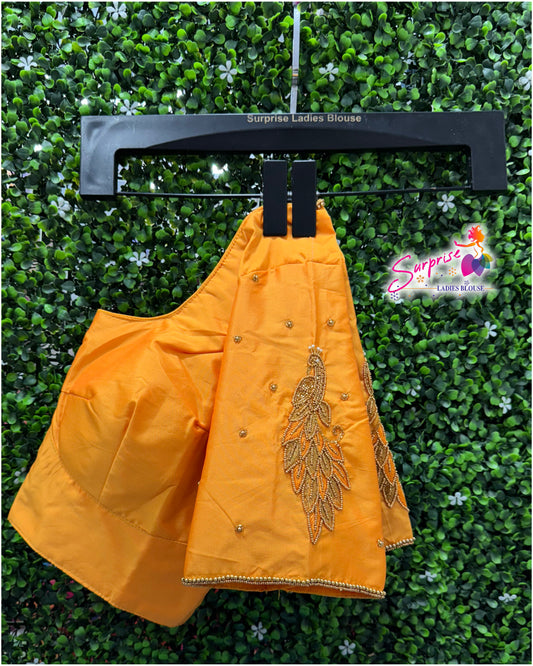 Designer handwork Ari work blouse yellow mustard color