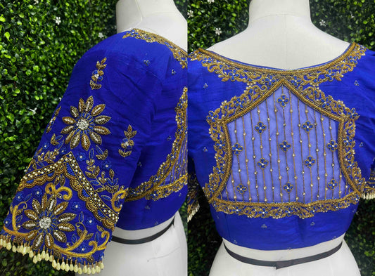 Handwork designer Ari work blouse blue color