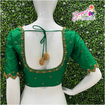 Handwork designer Ari work blouse  green color