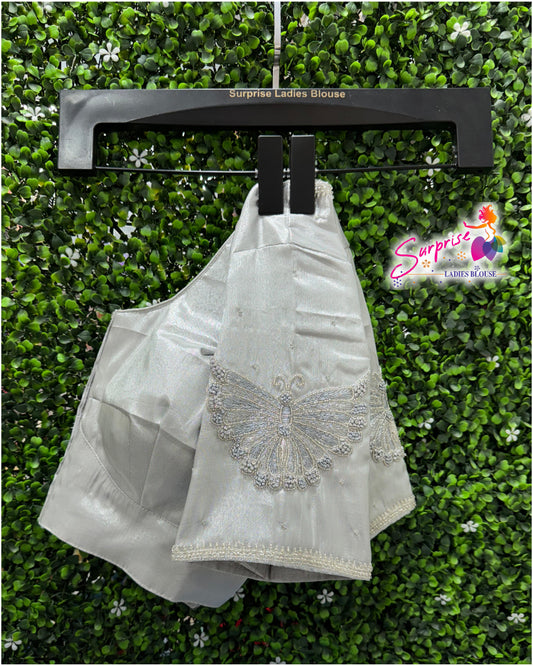 Designer handwork Ari work blouse silver color