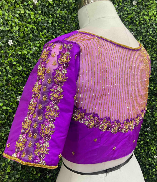 Handwork designer Ari work blouse purple color