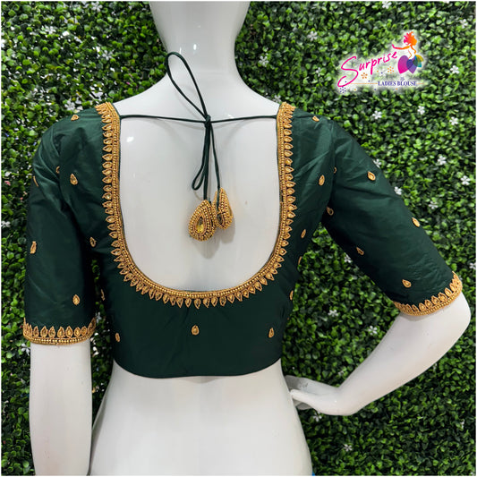 Designer handwork Ari work blouse Green color