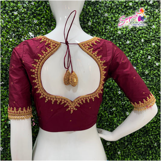 Designer handwork Ari work blouse Maroon color