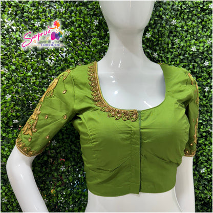 Designer handwork Ari work blouse Green color
