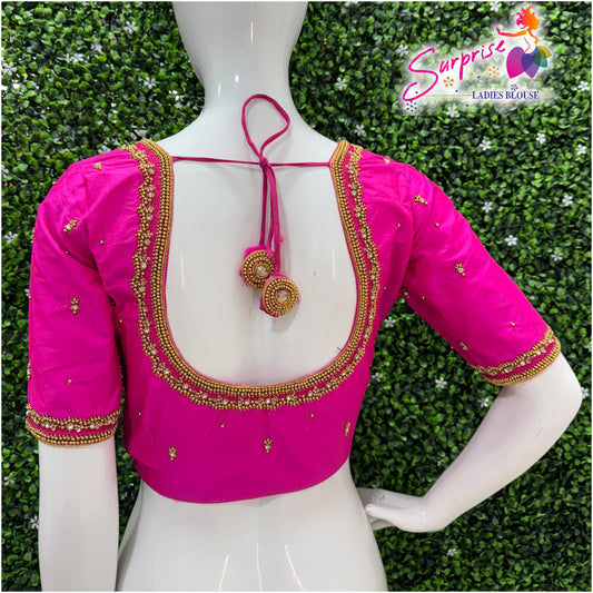 Handwork designer Ari work Readymade Blouse  Pink color