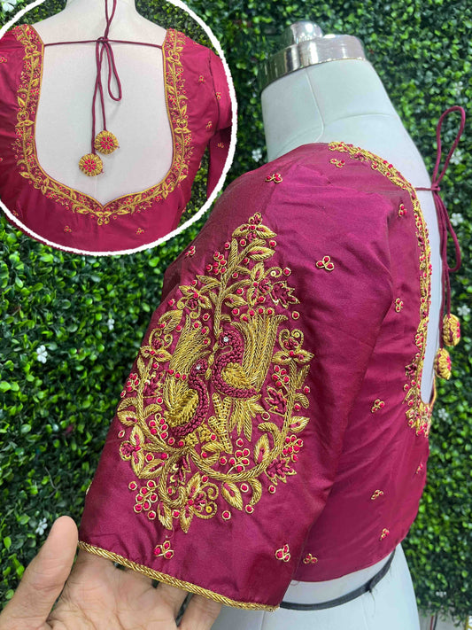 Handwork designer blouse Ari work  Maroon color maroon color