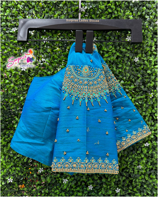 Designer handwork Ari work blouse Blue color
