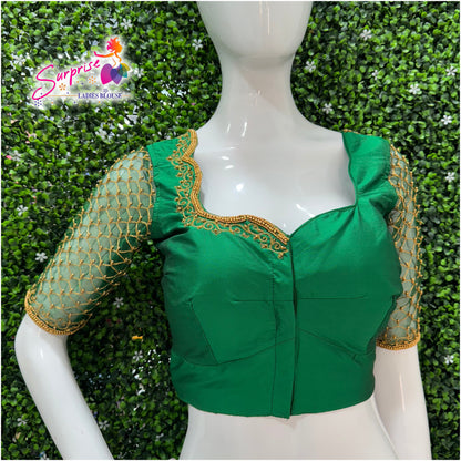 Designer handwork Ari work blouse Green color