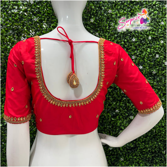 Designer handwork Ari work blouse Red color