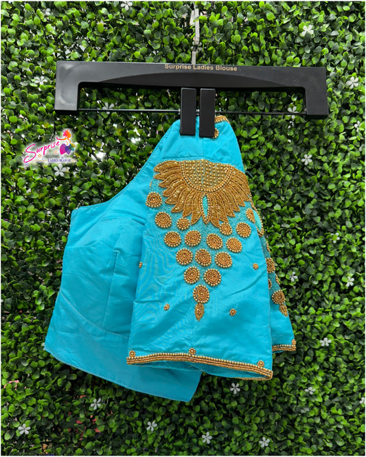 Designer handwork Ari work blouse Blue color