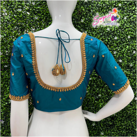Designer handwork Ari work blouse Blue color