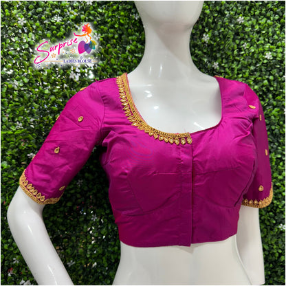 Designer handwork Ari work blouse Pink color
