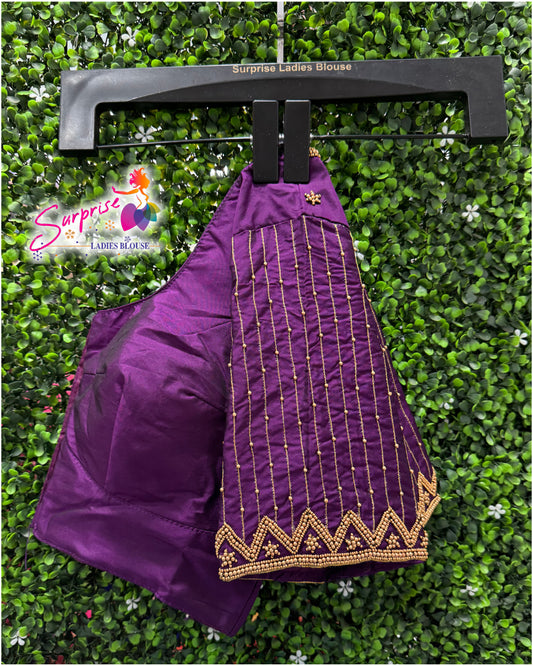 Designer handwork Ari work blouse Purple color