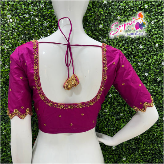 Handwork designer Ari work blouse  pink color