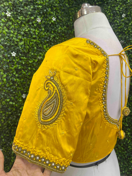 Handwork designer Ari work blouse yellow color