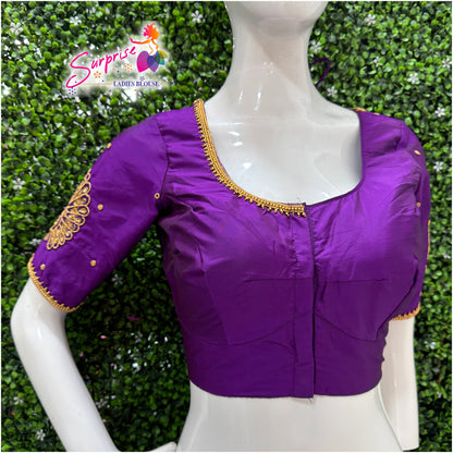 Designer handwork Ari work blouse Purple color