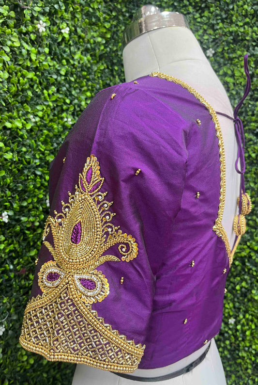 Handwork designer Ari work blouse purple color
