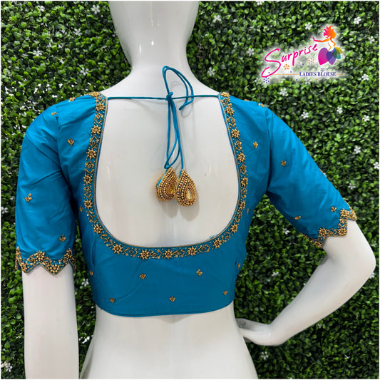 Handwork designer Ari work blouse  blue color