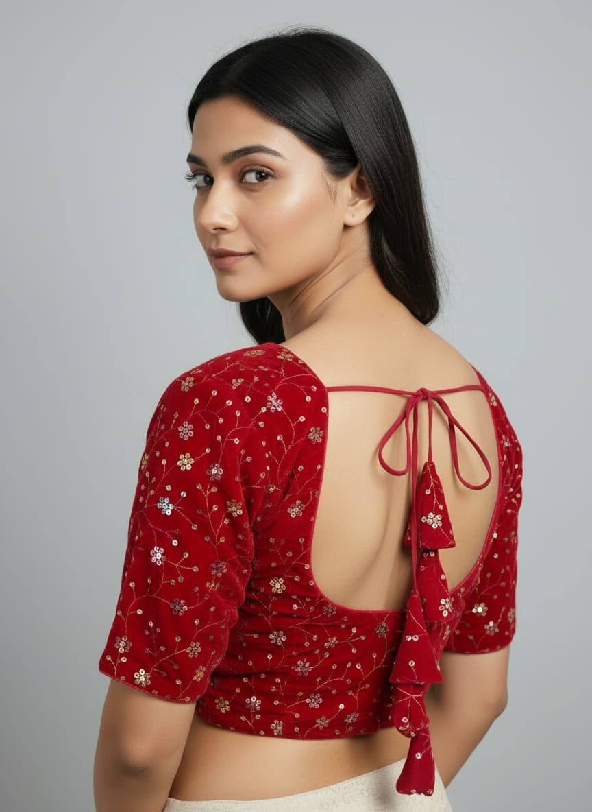 Velvet multicolour fancy blouse