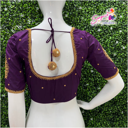 Designer handwork Ari work blouse purple color