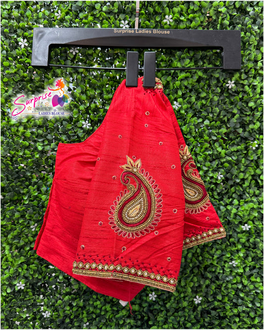 Designer handwork Ari work blouse Red color