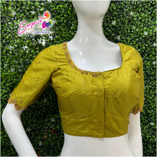 Handwork designer Ari work blouse  green color