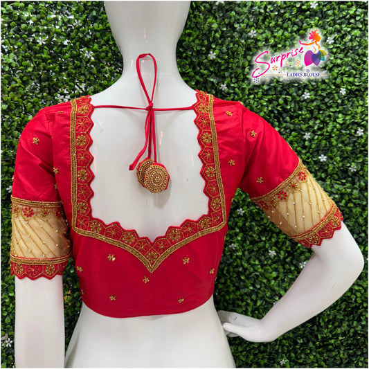 Designer handwork Ari work blouse red color