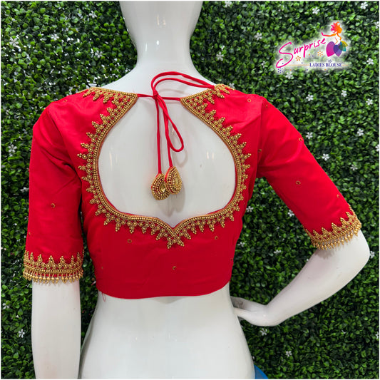 Designer handwork Ari work blouse Red color