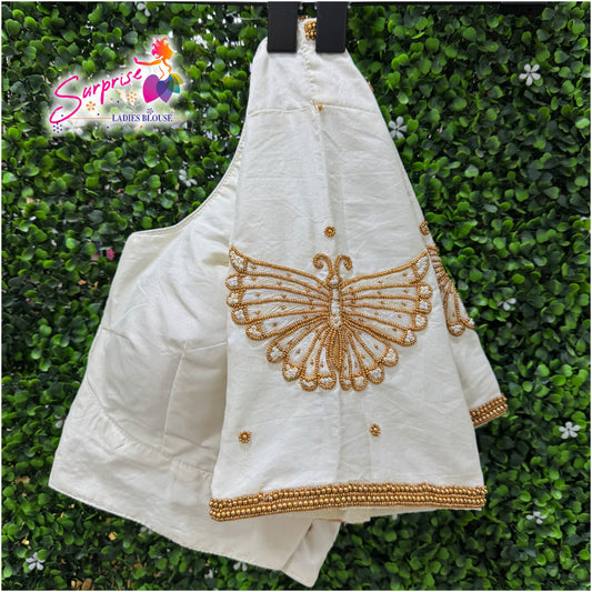 Designer Ari work   handwork  readymade blouse  cream / off white color