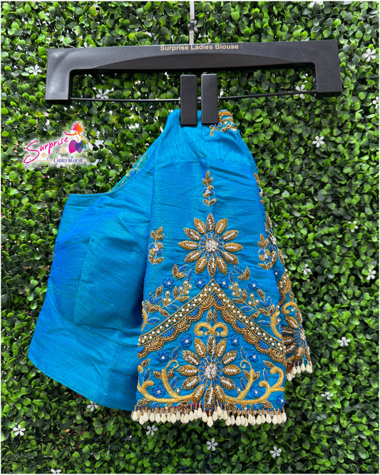 Designer handwork Ari work blouse Blue color
