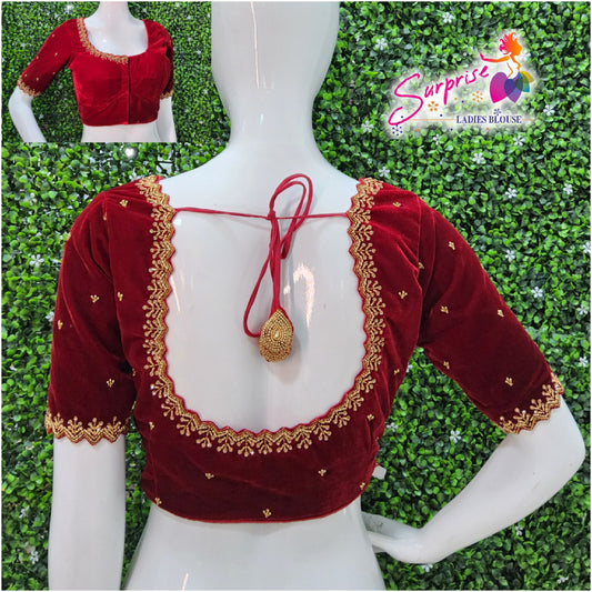 Velvet Handwork Blouse maroon color