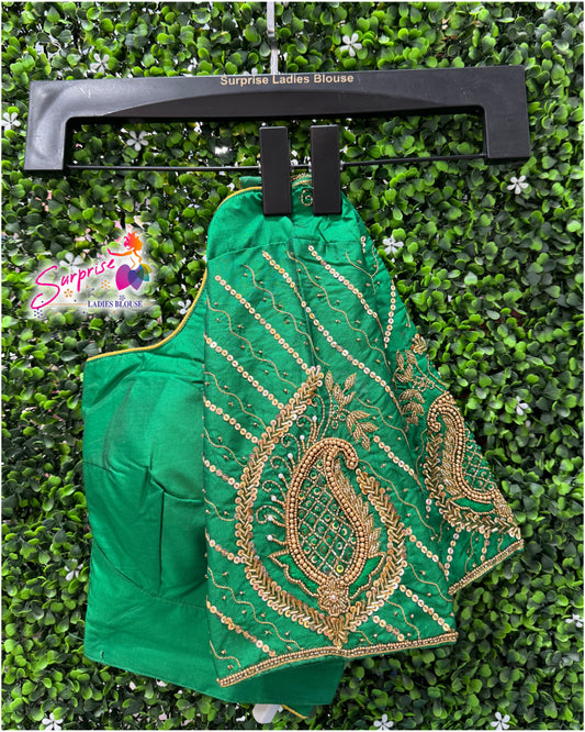 Designer handwork Ari work blouse Green color