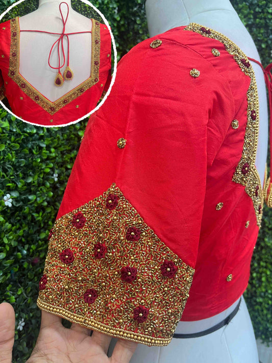 Handwork designer Ari work blouse Red color