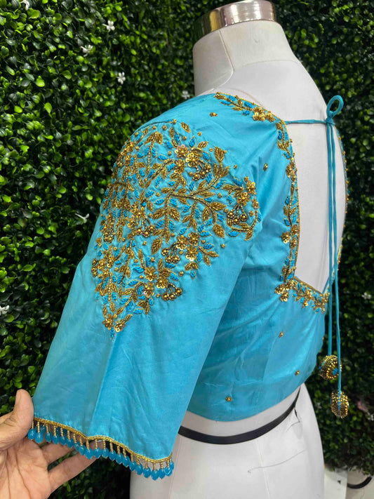 Handwork designer Ari work blouse blue color