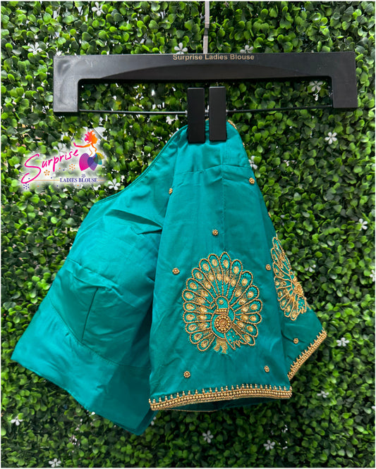 Designer handwork Ari work blouse Blue color
