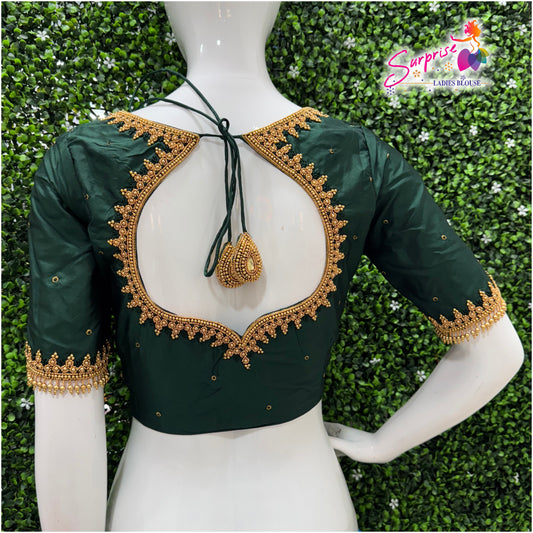 Designer handwork Ari work blouse Green color