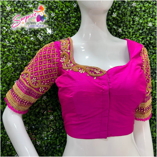 Handwork designer Ari work Readymade Blouse  Pink color