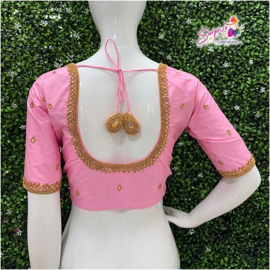 Designer handwork Ari work blouse Baby Pink color