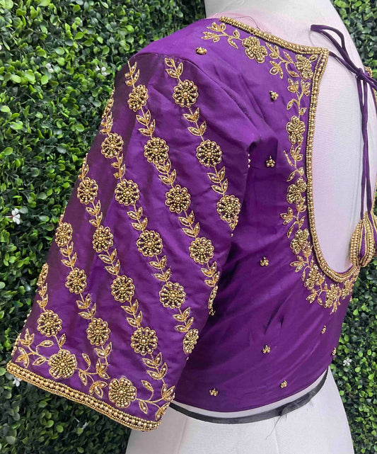 Handwork designer Ari work blouse purple color