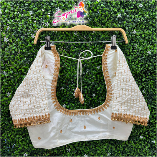 Handwork designer readymade blouse  cream / off white color