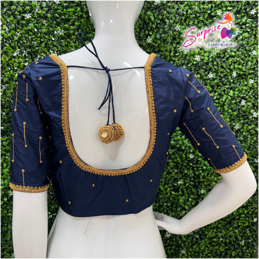 Designer handwork Ari work blouse navy blue color