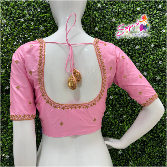 Handwork designer Ari work blouse  baby pink color