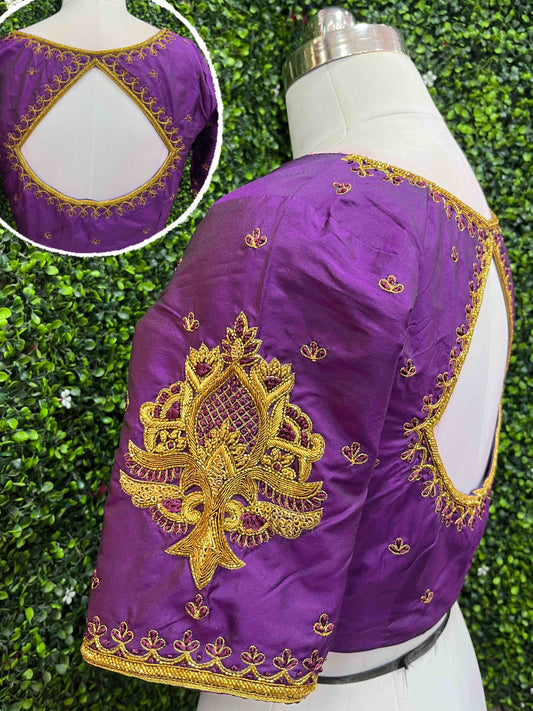 Handwork designer Ari work blouse purple color