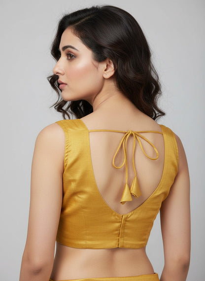 READY MADE SLEEVELESS SILK BLOUSE (GOLD)