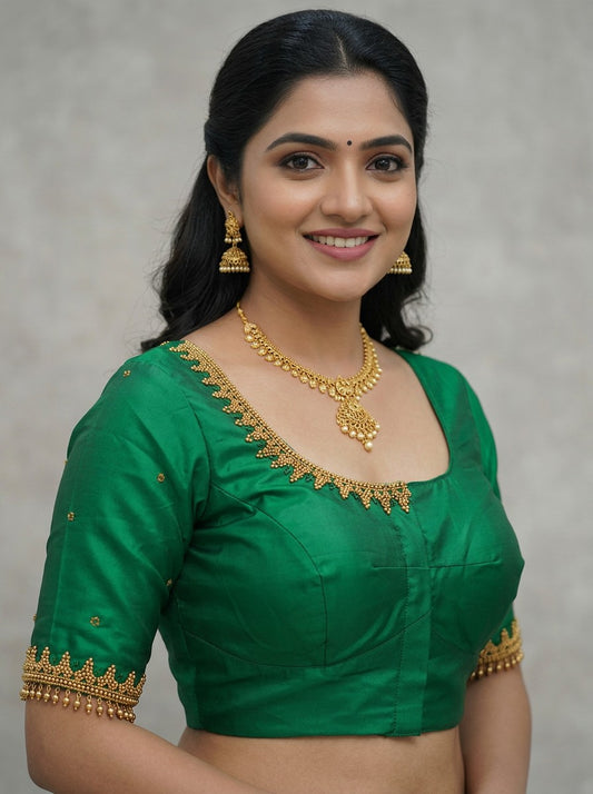 HANDWORK READY MADE BLOUSE  AARI WORK (GREEN)