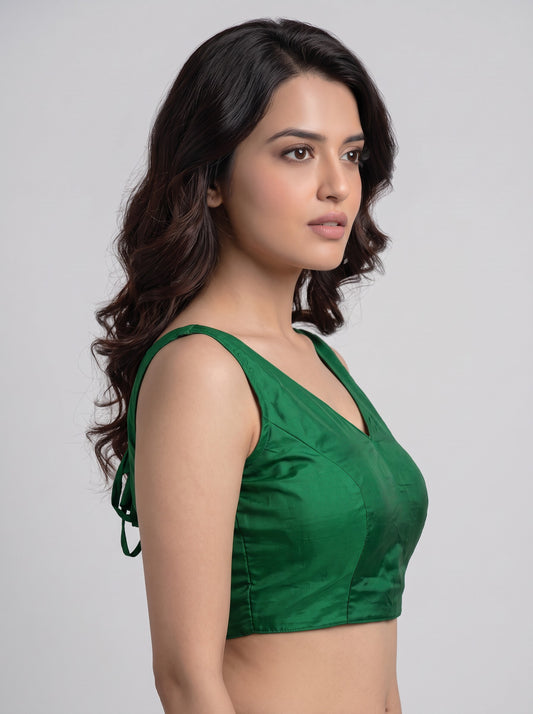 READY MADE SLEEVELESS SILK BLOUSE (GREEN)