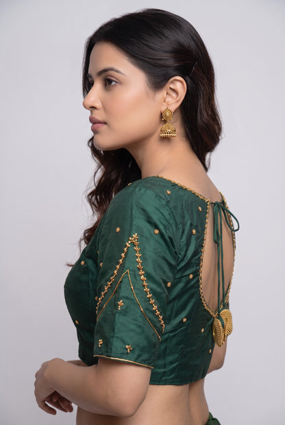 HAND WORK READY MADE BLOUSE  AARI WORK (GREEN)