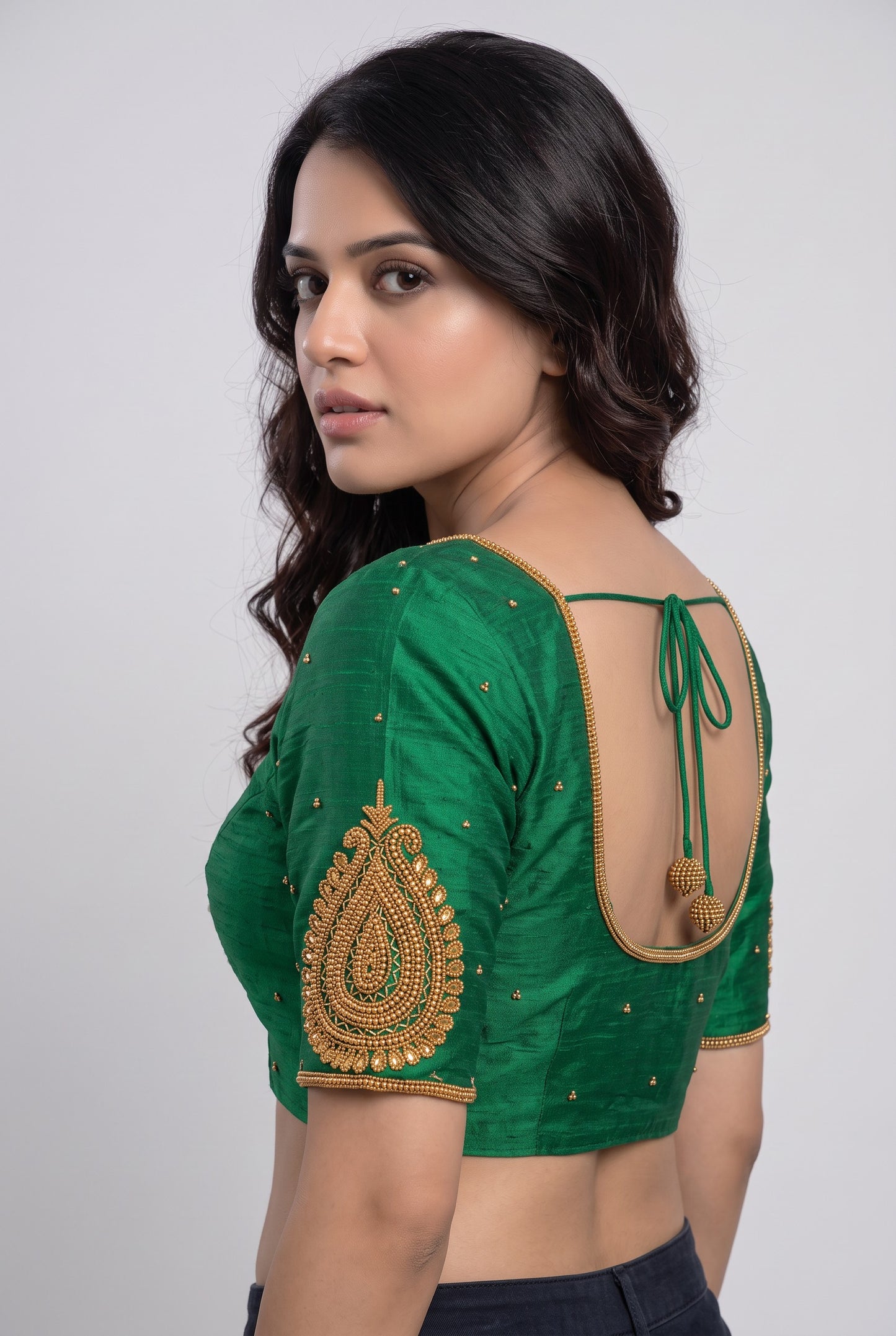HAND WORK READY MADE BLOUSE (GREEN)