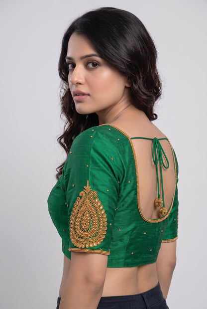 HAND WORK READY MADE BLOUSE (GREEN)