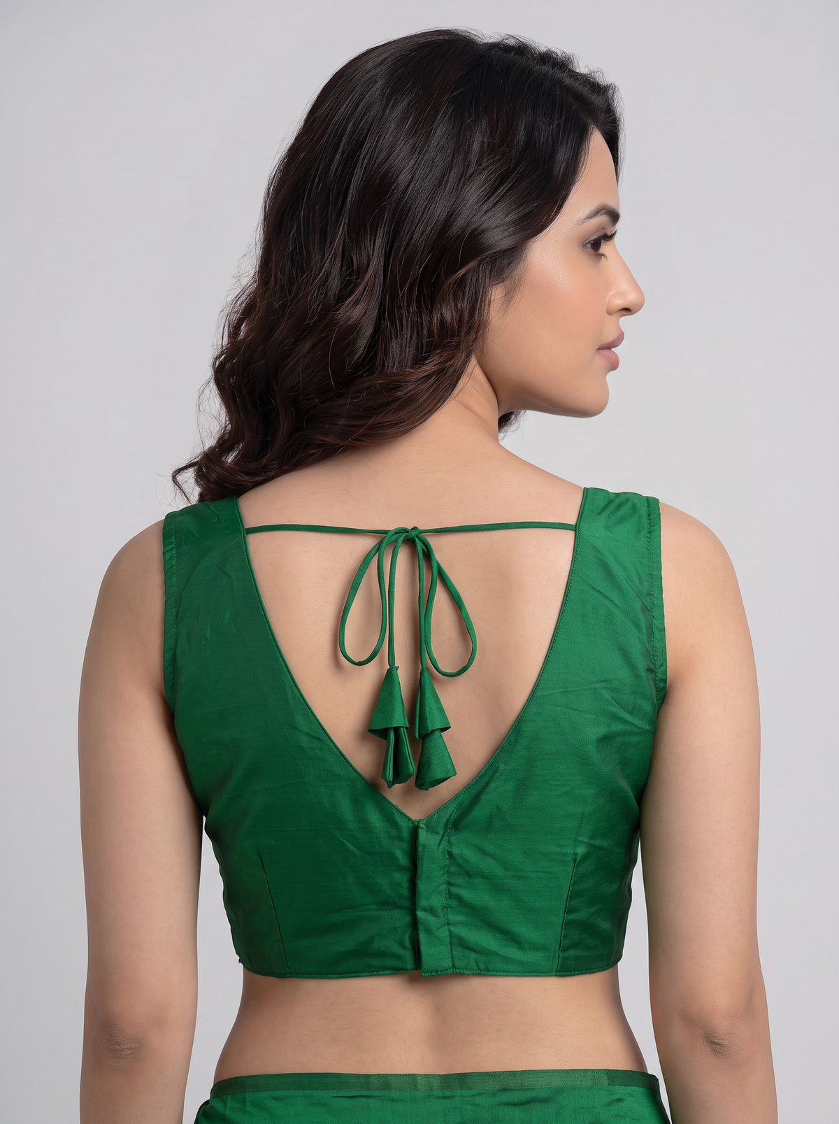 READY MADE SLEEVELESS SILK BLOUSE (GREEN)